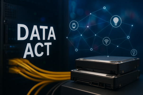 Festplatten und LAN-Kabel zur Datenübertragung: EU Data Act