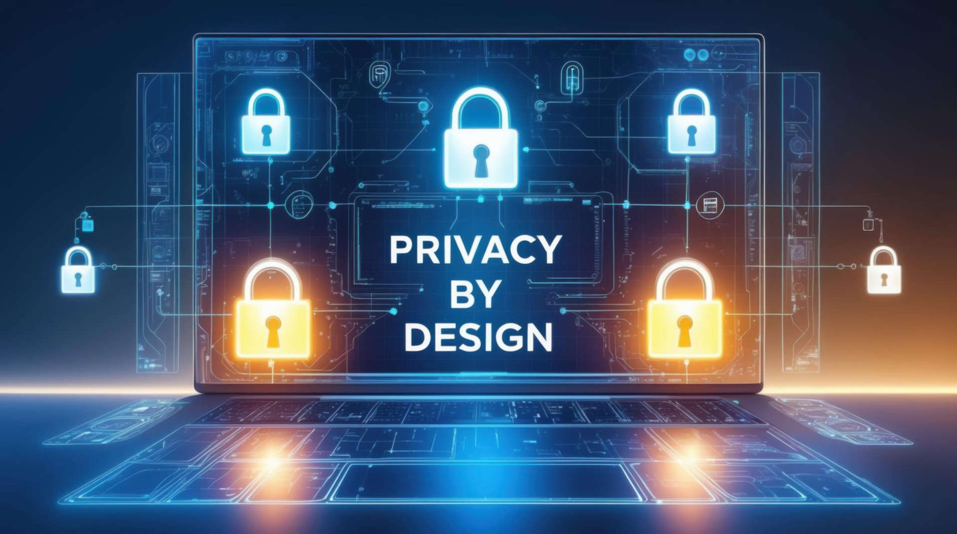 Digitale Schaltkreise und Schloss-Symbole: Privacy by Design Symbolik